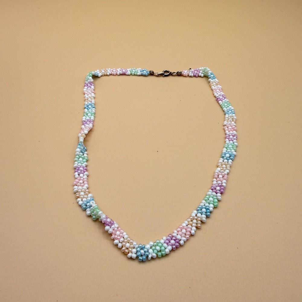 Pastel Seed Bead Necklace Multicolor Twisted Strand Cottagecore Y2K Statement